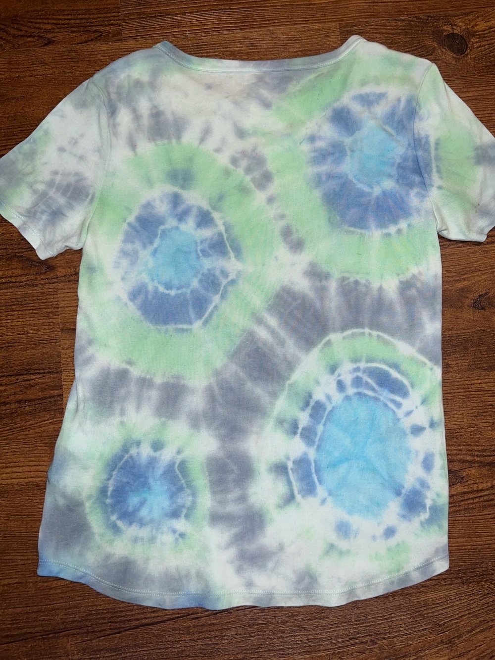Handmade Geode Tie-Dye Retro Short Sleeve Shirt Cotton Y2K Blue Green Size L - Picture 2 of 8